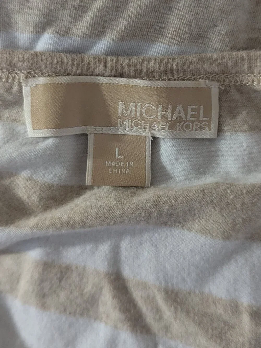 MICHAEL Michael Kors Striped Zip Side Tee Beige White L - Picture 6 of 6